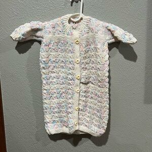 Multicolor Knit Baby Sweater Tunic Open Bottom Romper Handmade Vintage